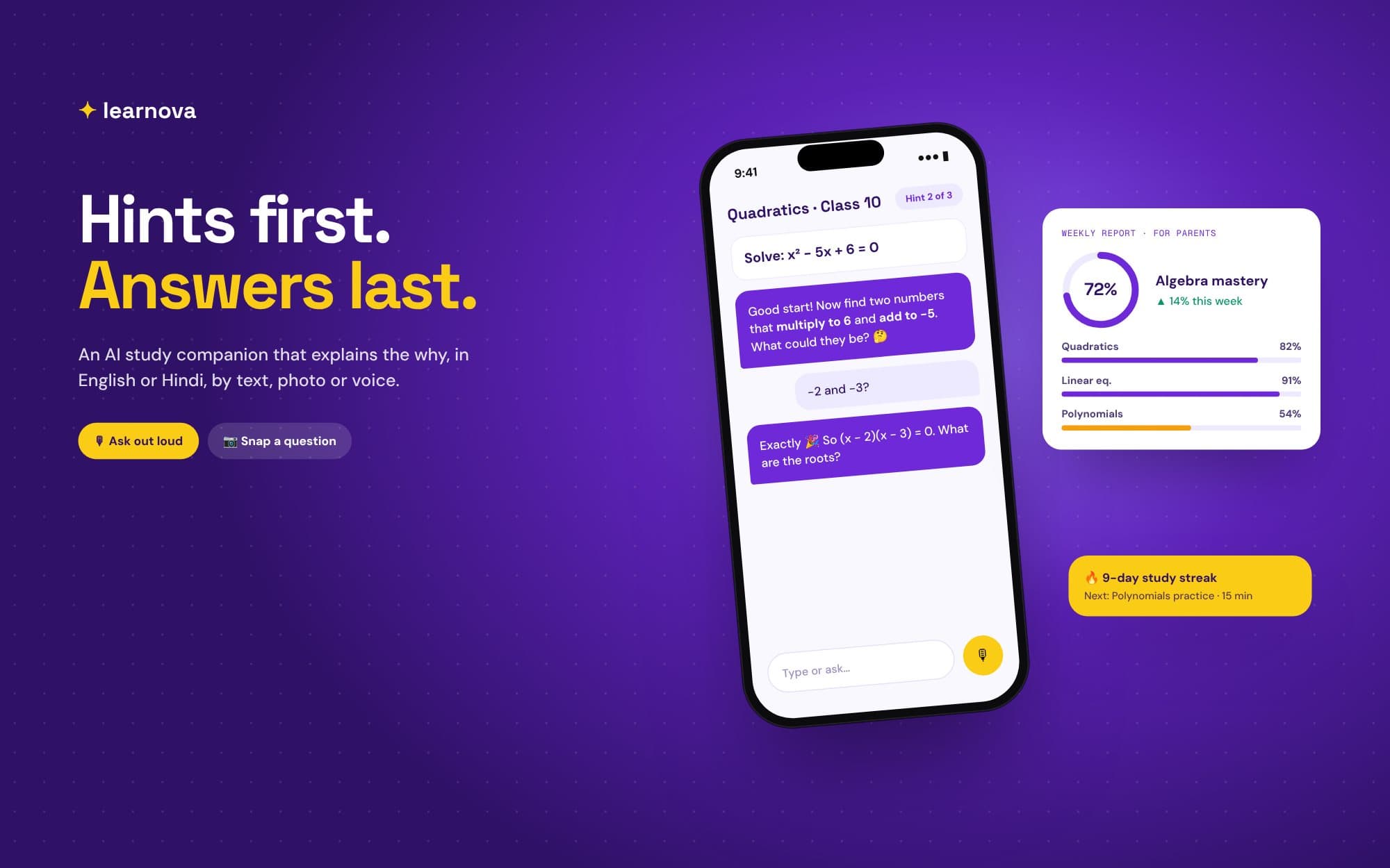 Learnova — A tutor that explains, not just answers (concept mockup)